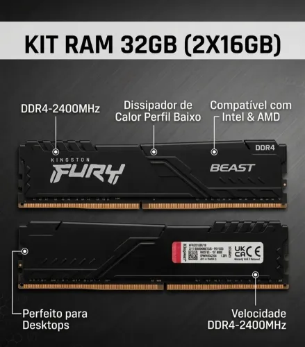 Kit 32GB RAM DDR4 HyperX Fury (2x16GB) 2400MHz