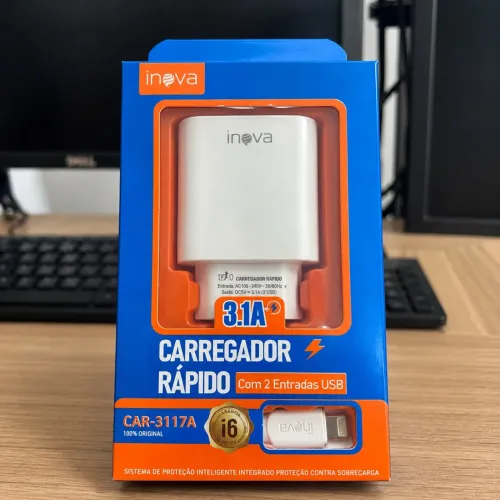 CARREGADOR DE IPHONE RÁPIDO INOVA 3.1A + CABO LIGHTNING