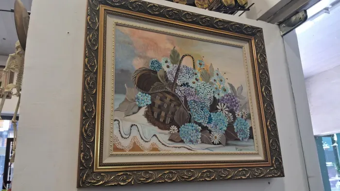 Belíssimo Quadro Pintura a Oleo cesto com flores