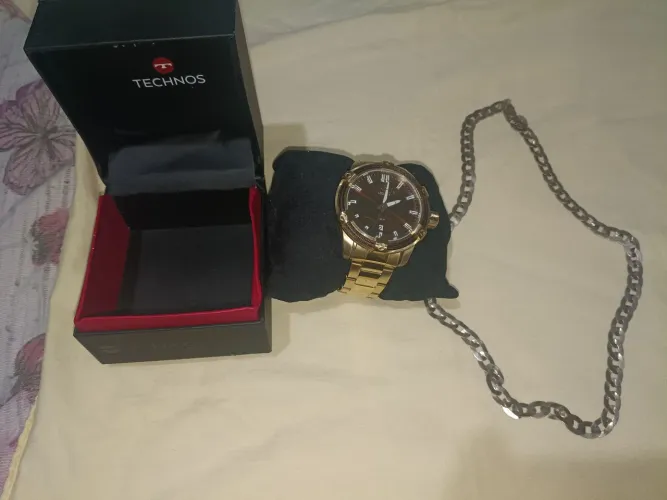 Relógio technos e cordão de prata 