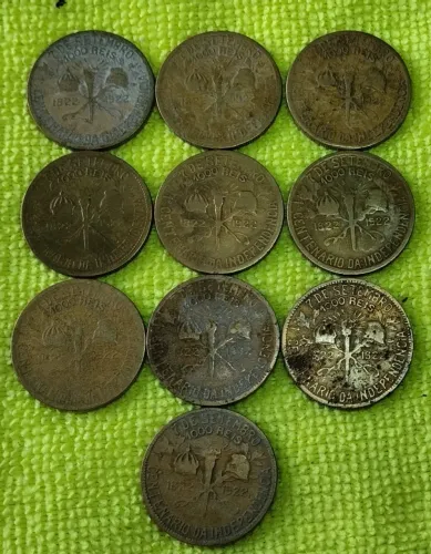 Lote com 10 moedas antigas de bronze aluminio para alianças