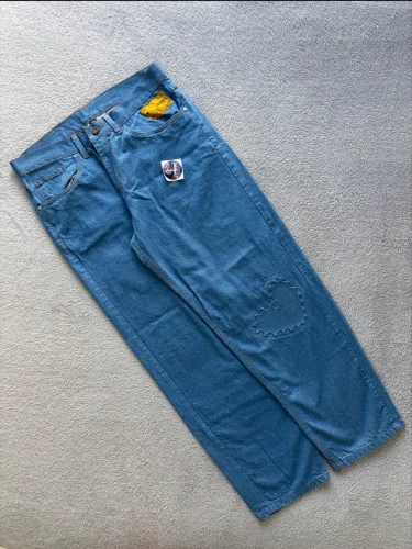 Calça Jeans Barra Crew Coração Azul