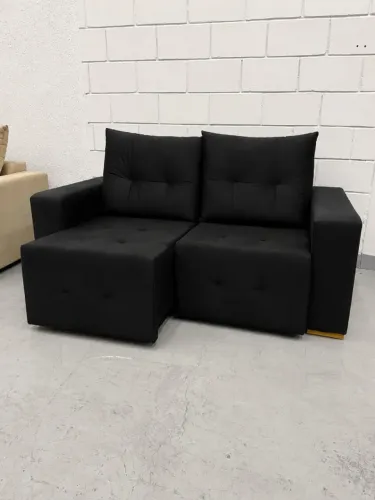 sofa retratil suede preto 3 lugares
