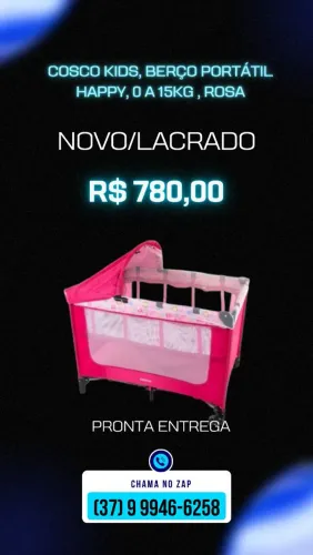 Cosco Kids, Berço Portátil Happy, 0 a 15kg , Rosa