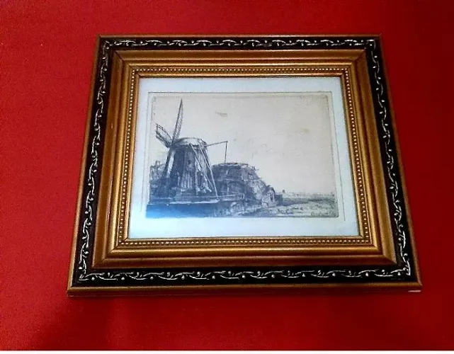 GRAVURA METÁLICA - O MOINHO DE VENTO  - REMBRANDT VAN RIJN, 1641. ANTIGUIDADE  !
