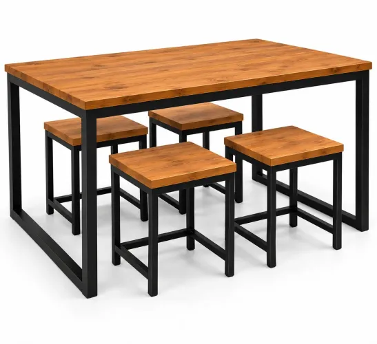 Mesa Industrial com 4 Banquetas Z | Metalon 40x30 + Madeira Pinus