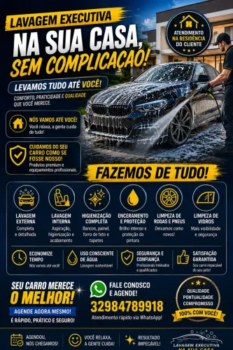 ? LAVAGEM EXECUTIVA NA SUA RESIDÊNCIA ? Atendimento em Domicílio | Agende Já!