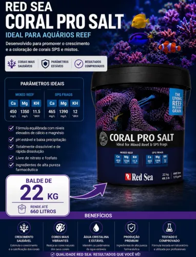 Red Sea Coral Pro Salt 22kg Original | Sal Premium para Aquário Marinho Reef