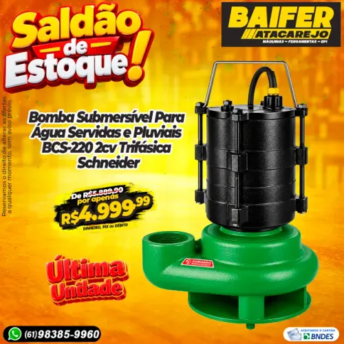 Bomba Submersível Para Água Servidas e Pluviais BCS-220 2cv Trifásica Schneider