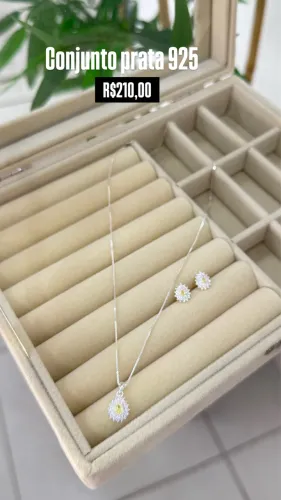 Conjunto colar e brinco gota prata 925