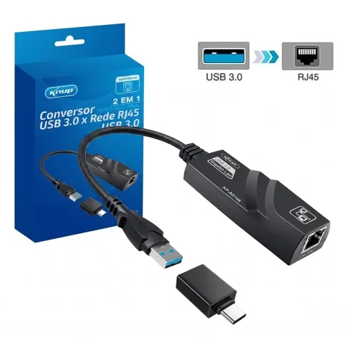 Adaptador de Rede 2 em 1 USB 3.0 e Tipo-C para RJ45 Gigabit - Knup em São Luís ma