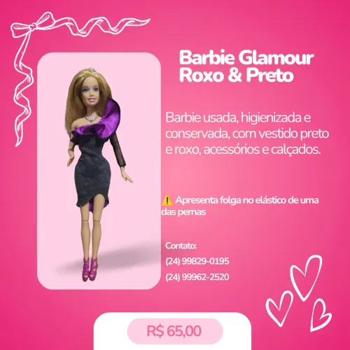 Boneca Barbie Glamour roxo e preto