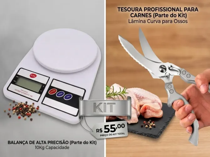 Kit Promoção Cozinha: Balança Digital De Precisão + Tesoura De Carne Em Aço Inox Multiúso