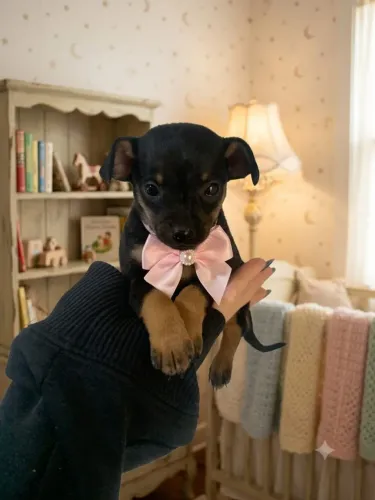 Linda pinscher femea ja vacinada pequena demia