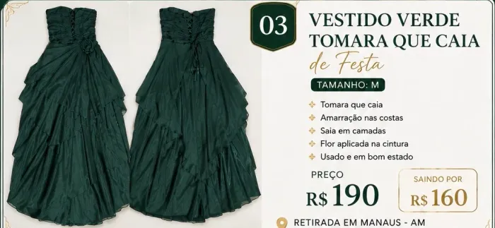 Vestido Longo Verde Tomara que Caia Tam M 