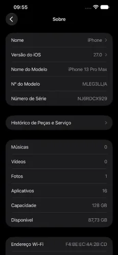 Placa mãe Iphone 13 pro max 128GB com Face ID e Icloud limpo