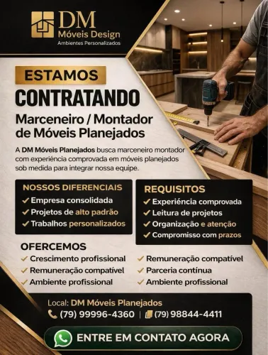 Trabalhos para marceneiro montador de móveis planejados