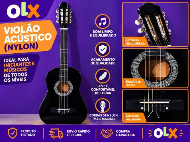 Violão Acústico Clássico 6 Cordas Nylon, Cor Preto (Usado)
