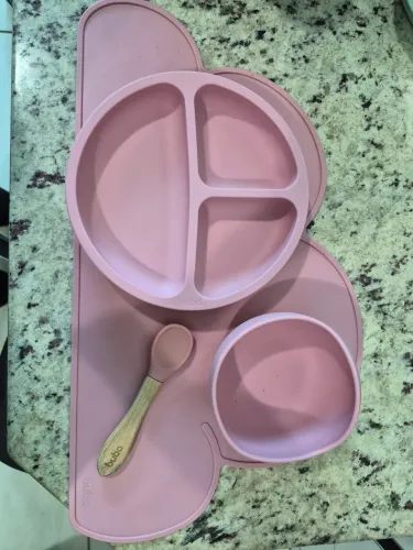 ?Kit de Alimentação Silicone Buba - Prato com Divisória, Bowl e Colher
