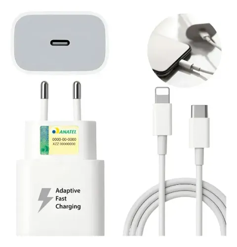 Carregador Fonte Rapido Usbc Para Iphone 8,9,10,11,12,13,14 Pro Max Mini 20w Branco