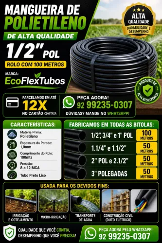 Mangueira Polietileno 1/2" 100mts - EcoFlexTubos