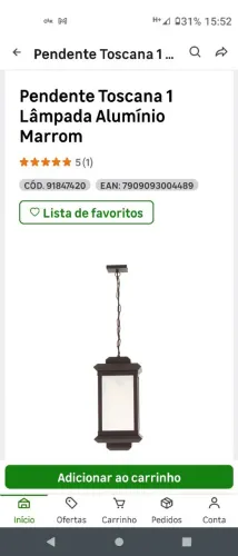Pendente Toscana 1 Lâmpada Alumínio Marrom