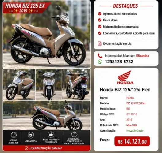Honda Biz 125 flex única dona baixa kilometragem