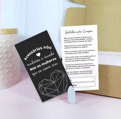 Kit 48 Cartões de Agradecimento e Cuidados para Semijoias