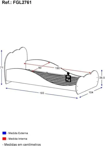 Cama Infantil Nuvem com Colchão 88cm x 188cm