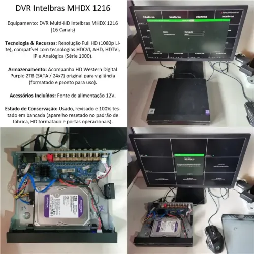 DVR Intelbras MHDX 1216 (16 Canais) + HD WD Purple 2TB - Revisado