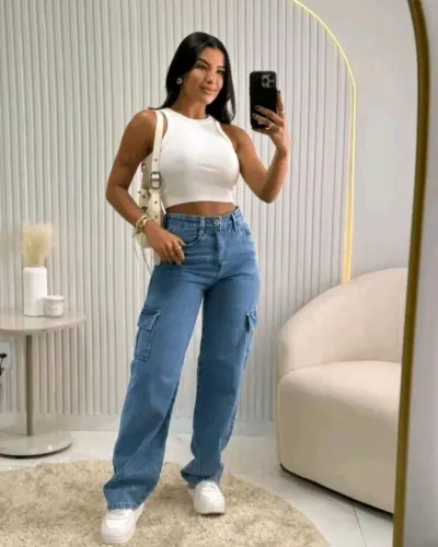 Calça cargo marmorizada lavagem clara