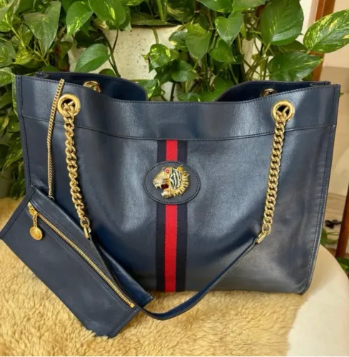 Gucci Rajah Large leather Tote Blue