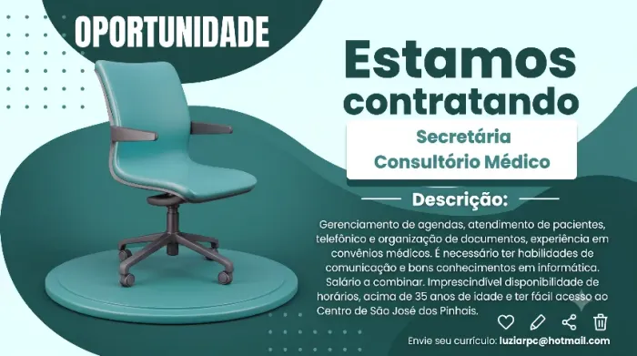 Vaga: Secretária para Consultório Médico - Centro de São José dos Pinhais