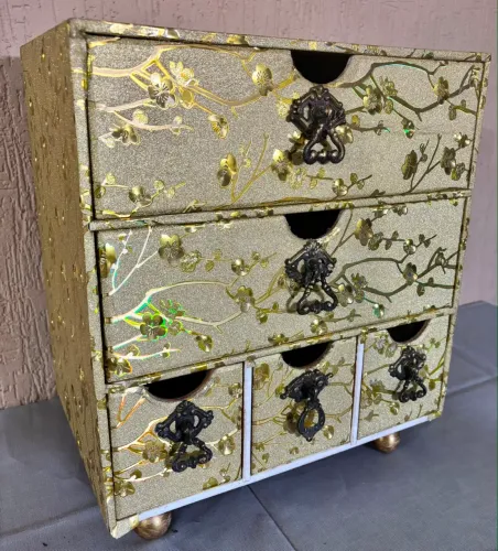 Porta Joias Mini Gaveteiro MDF Decorado Organizador 5 Gavetas