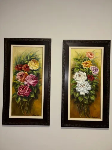 Par de quadros em pintura a óleo sobre tela