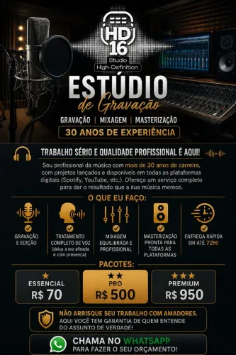  Estúdio de Gravação | Mixagem e Masterização | 30 ANOS DE EXPERIÊNCIA