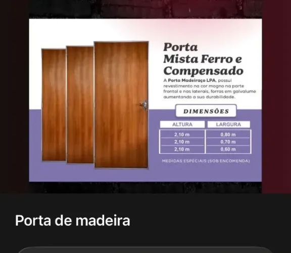 Porta de Madeira e Alumínio com Forra 2,10x0,80