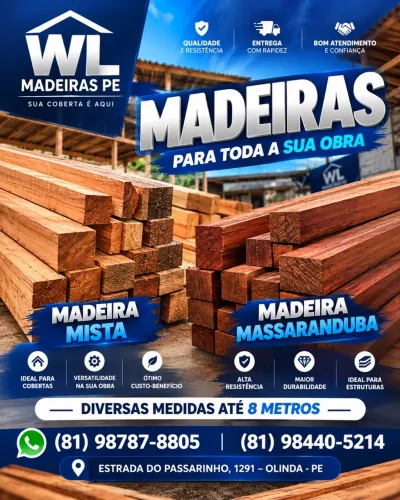 Madeira para coberta Até 8mt
