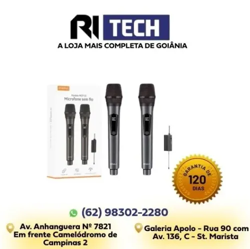 Kit 2 Microfone Dinâmico Duplo ?GOLD Plus MCF-51 com Receptor P10 Sem Fio Recarregável Pr