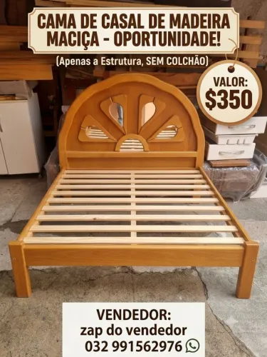 Cama de Casal de Madeira Maciça sem colchão Largura 1.40cm