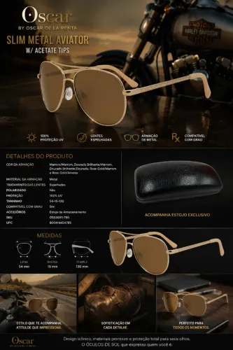 Óculos de sol -  By Oscar de la Renta Slim Metal Aviator w/ Acetate Tips