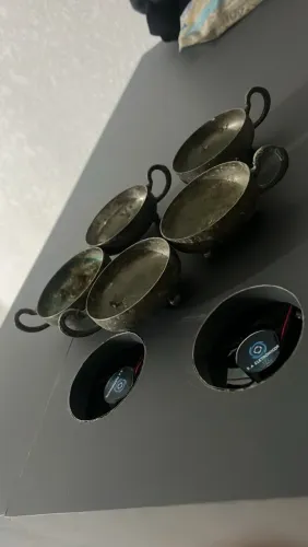 Pote de sobremesa antigo banhado a prata aceito proposta