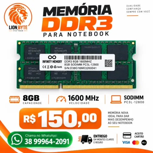MEMÓRIA DDR3 8GB PARA NOTEBOOK 1600 Mhz