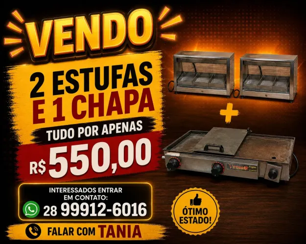 Vendo 2 estufa e 1 chapa pra lanche 550,00