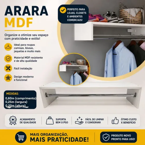 Arara Mdf com suporte em alumínio 