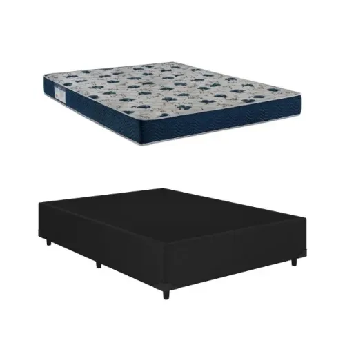 Base Box Casal Preta com Colchão Casal Misto D28 Ortobom - Entrega Rápida! 