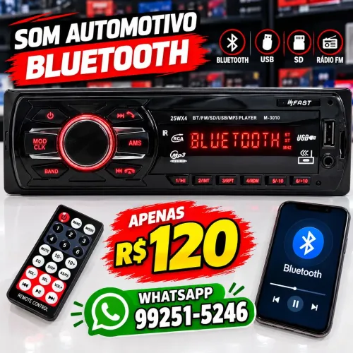 Som automotivo Bluetooth a pronta entrega