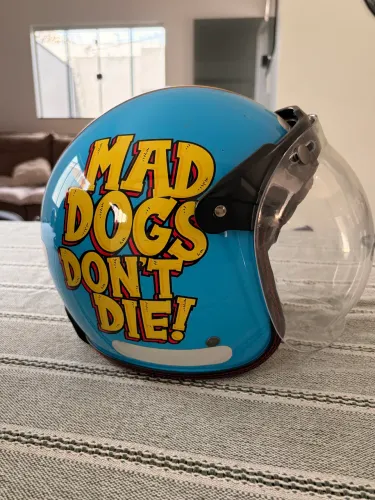 Capacete Etceter Custom Mad Dogs Fosco Azul Claro Tam 56