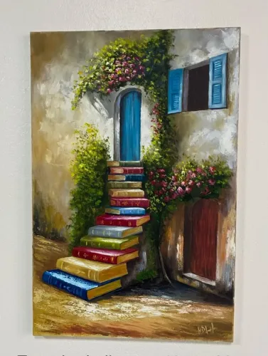 Quadro escada de livros