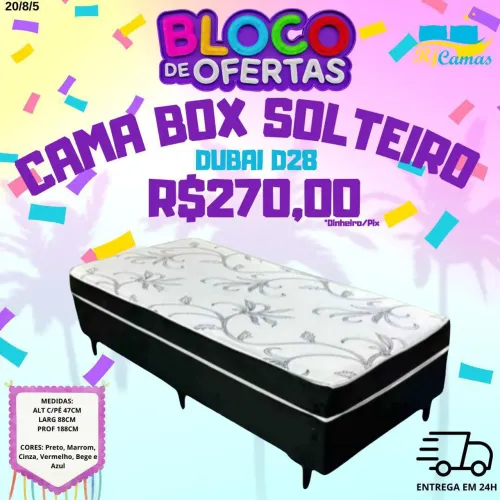 CAMA BOX SOLTEIRO D28 - DIRETO DE FÁBRICA